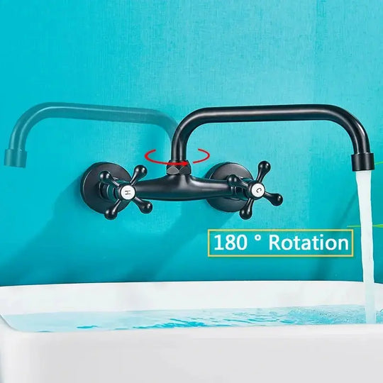 Gold Antique Brass Wall - Mounted Basin Faucet – Dual Handles Swivel Spout (Copy) - Matte Black Wall - Mounted Basin Mixer TapBathroomLux