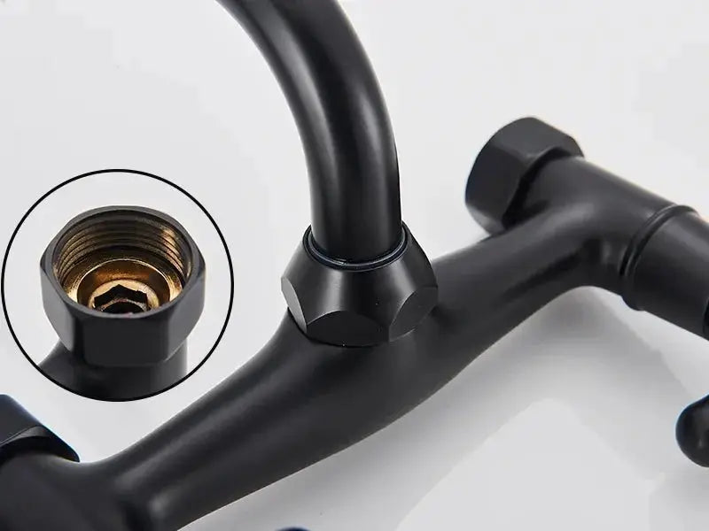 Gold Antique Brass Wall - Mounted Basin Faucet – Dual Handles Swivel Spout (Copy) - Matte Black Wall - Mounted Basin Mixer TapBathroomLux