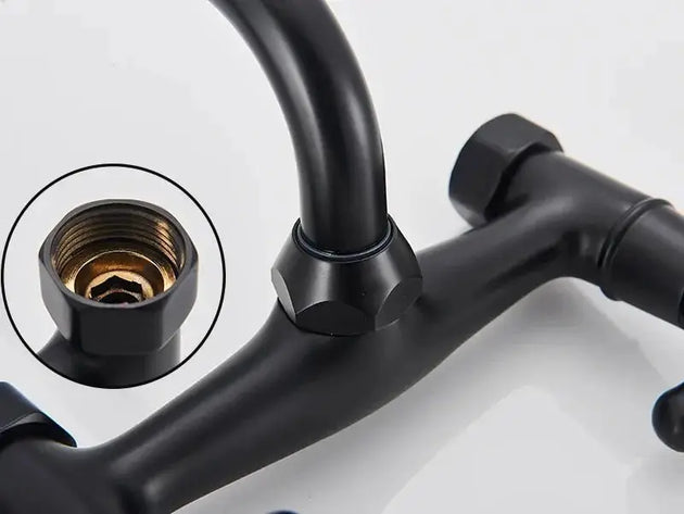 Gold Antique Brass Wall - Mounted Basin Faucet – Dual Handles Swivel Spout (Copy) - Matte Black Wall - Mounted Basin Mixer TapBathroomLux