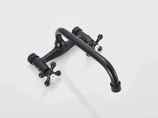 Gold Antique Brass Wall - Mounted Basin Faucet – Dual Handles Swivel Spout (Copy) - Matte Black Wall - Mounted Basin Mixer TapBathroomLux