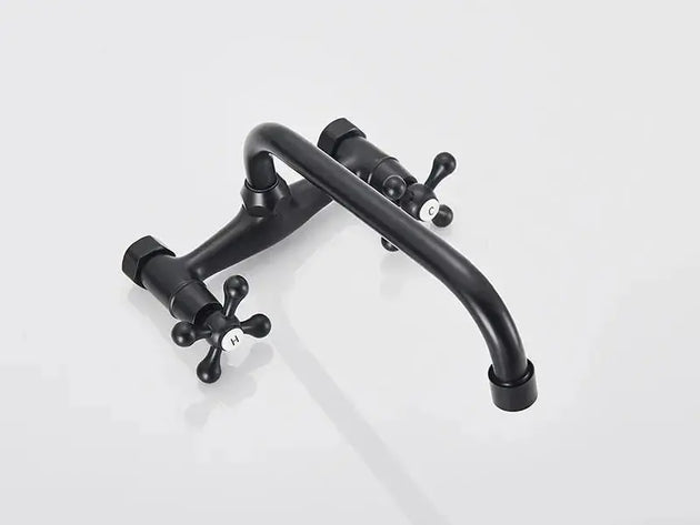 Gold Antique Brass Wall - Mounted Basin Faucet – Dual Handles Swivel Spout (Copy) - Matte Black Wall - Mounted Basin Mixer TapBathroomLux