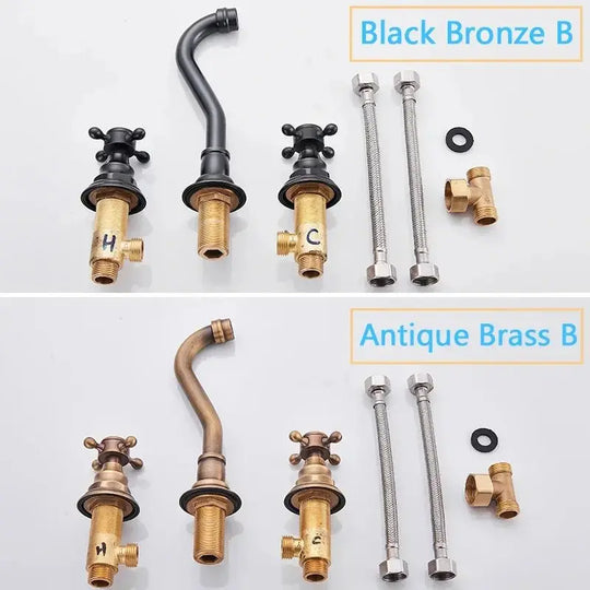 Gold Antique Brass Wall - Mounted Basin Faucet – Dual Handles Swivel Spout (Copy) - Matte Black Wall - Mounted Basin Mixer TapBathroomLux