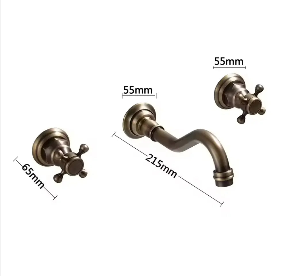 Gold Antique Brass Wall - Mounted Basin Faucet – Dual Handles Swivel Spout - Matte Black Wall - Mounted Basin Mixer TapBathroomLux