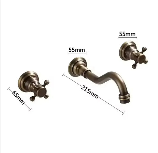 Gold Antique Brass Wall - Mounted Basin Faucet – Dual Handles Swivel Spout - Matte Black Wall - Mounted Basin Mixer TapBathroomLux