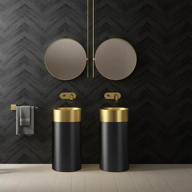 Gold & Black 304 Stainless Steel Pedestal Sink – Luxury Wash Basin for Hotels - luxury pedestal sinkBathroomLux