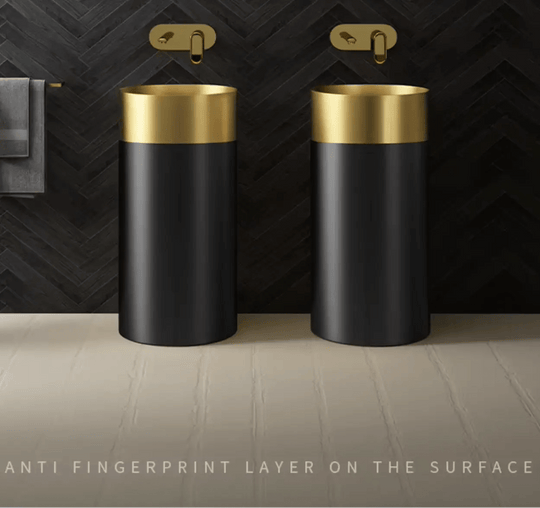 Gold & Black 304 Stainless Steel Pedestal Sink – Luxury Wash Basin for Hotels - luxury pedestal sinkBathroomLux