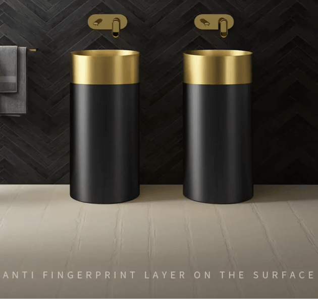 Gold & Black 304 Stainless Steel Pedestal Sink – Luxury Wash Basin for Hotels - luxury pedestal sinkBathroomLux