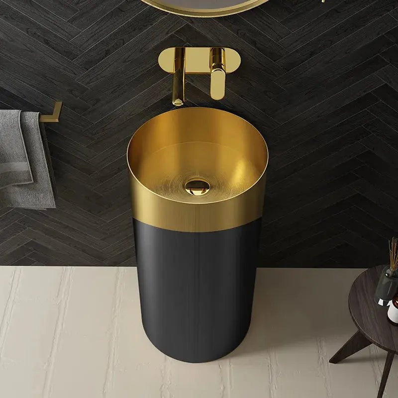 Gold & Black 304 Stainless Steel Pedestal Sink – Luxury Wash Basin for Hotels - luxury pedestal sinkBathroomLux