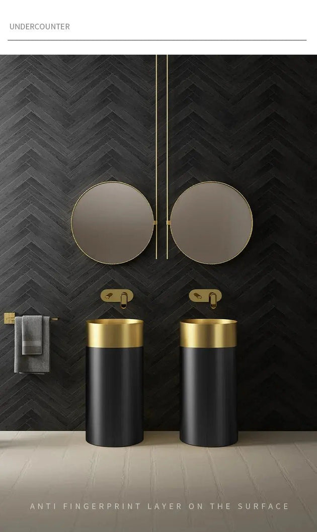 Gold & Black 304 Stainless Steel Pedestal Sink – Luxury Wash Basin for Hotels - luxury pedestal sinkBathroomLux