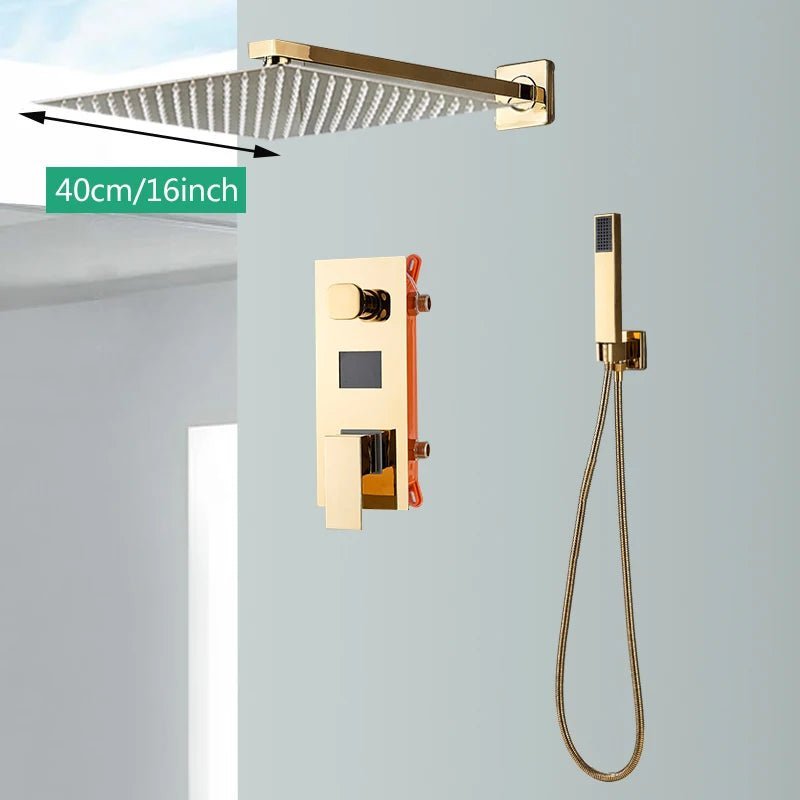 Gold Digital Shower System Concealed Rainfall - concealed shower setBathroomLux