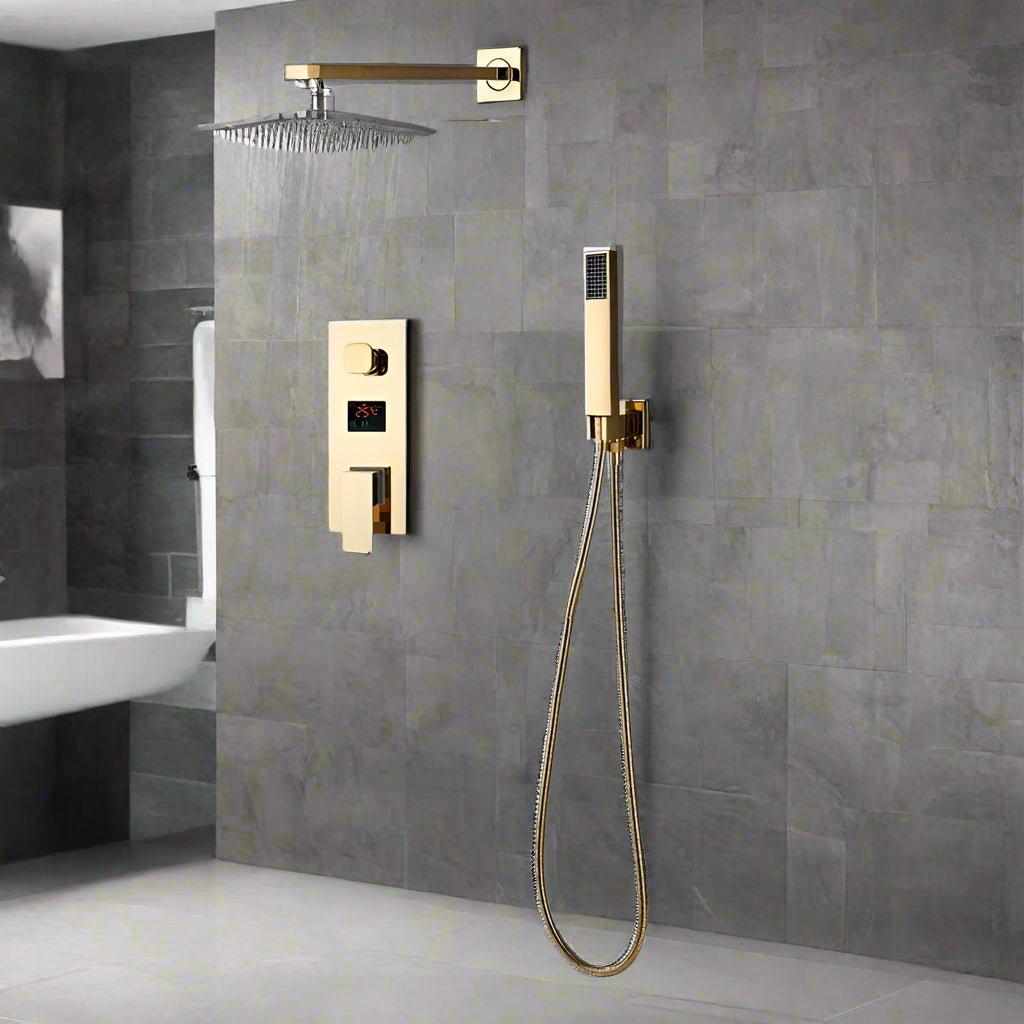 Gold Digital Shower System Concealed Rainfall - concealed shower setBathroomLux