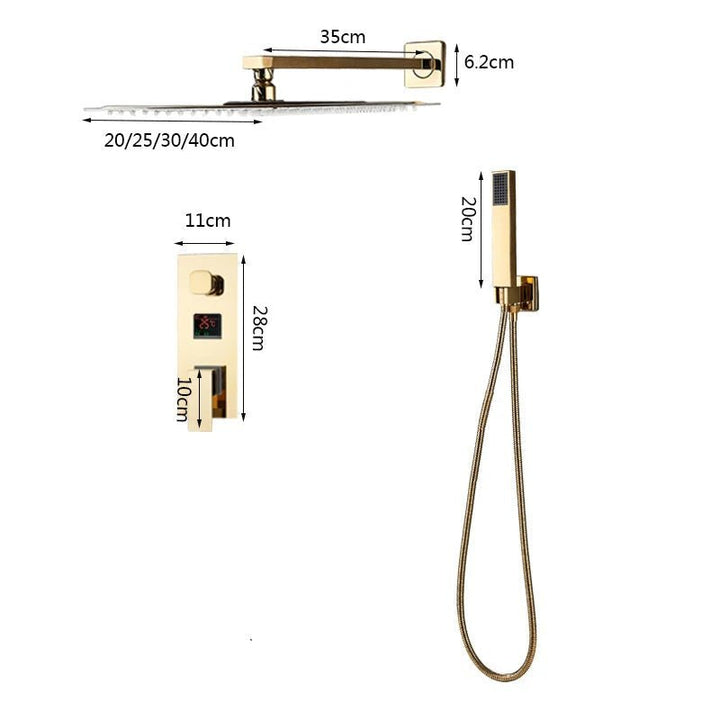 Gold Digital Shower System Concealed Rainfall - concealed shower setBathroomLux