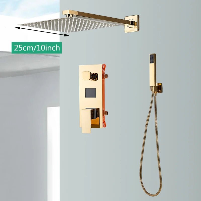 Gold Digital Shower System Concealed Rainfall - concealed shower setBathroomLux