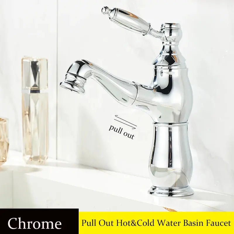Gold Pull - Out Bathroom faucet Hot & Cold Mixer Tap Small - Pull - Out Bathroom Basin Mixer TapBathroomLux