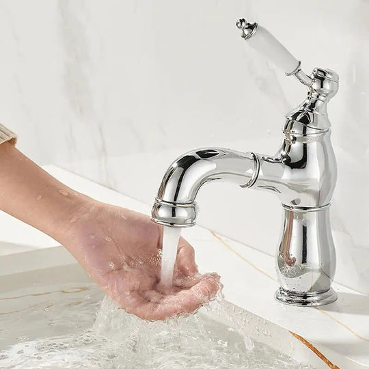 Gold Pull - Out Bathroom faucet Hot & Cold Mixer Tap Small - Pull - Out Bathroom Basin Mixer TapBathroomLux