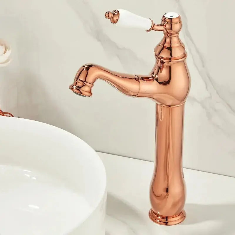 Gold Pull - Out Bathroom faucet Hot & Cold Mixer Tap Tall - Pull - Out Bathroom Basin Mixer TapBathroomLux