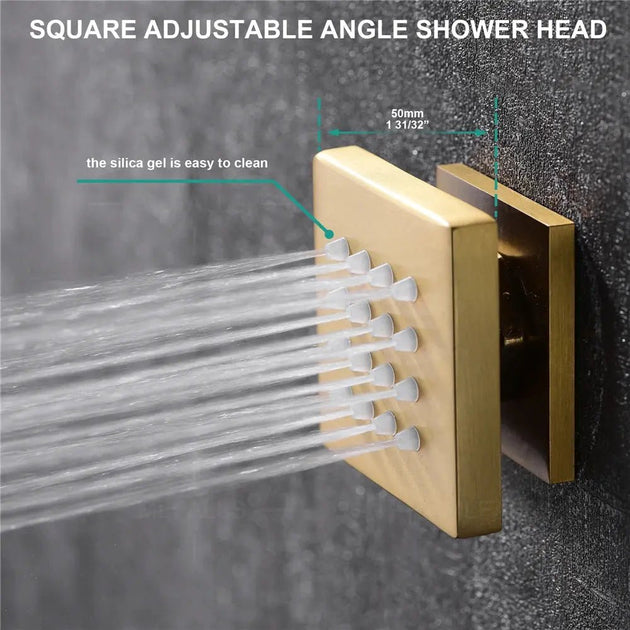 Gold Rainfall Shower Head with Handheld and Body Jets - rainfall shower head with handheldBathroomLux