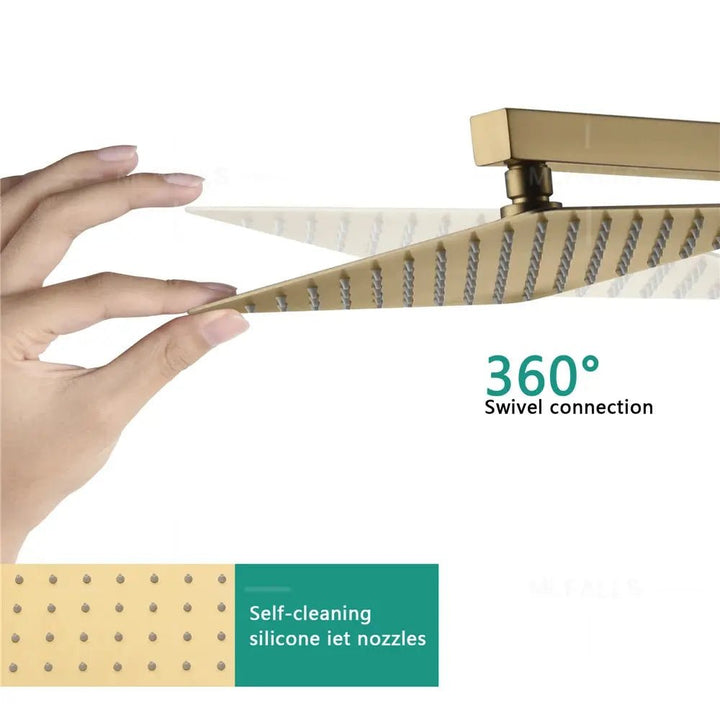 Gold Rainfall Shower Head with Handheld and Body Jets - rainfall shower head with handheldBathroomLux