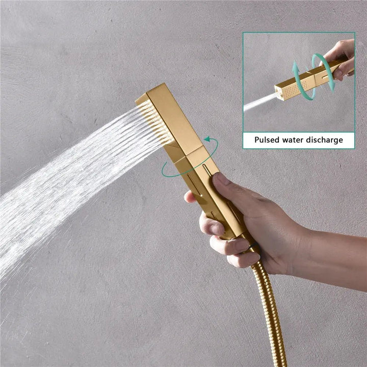 Gold Rainfall Shower Head with Handheld and Body Jets - rainfall shower head with handheldBathroomLux