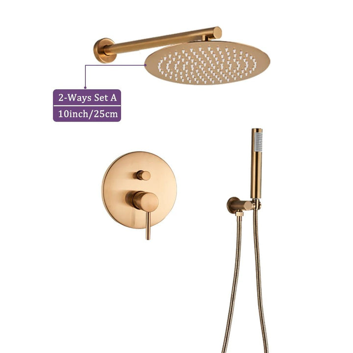 Gold Shower Mixer Concealed Rainfall Hand Shower System - concealed shower setBathroomLux