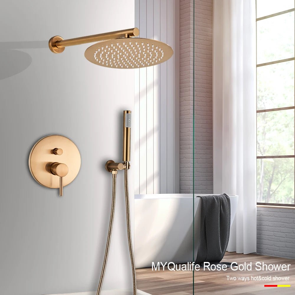 Gold Shower Mixer Concealed Rainfall Hand Shower System - concealed shower setBathroomLux