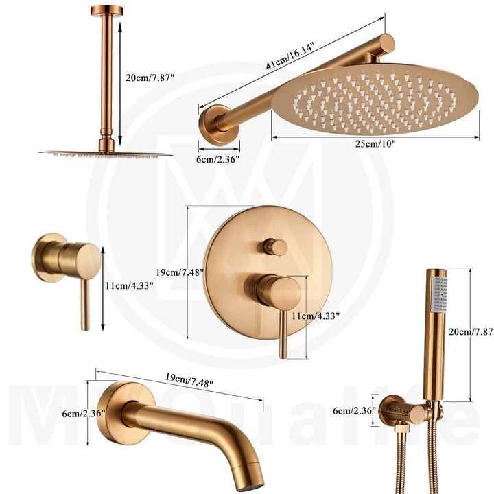 Gold Shower Mixer Concealed Rainfall Hand Shower System - concealed shower setBathroomLux