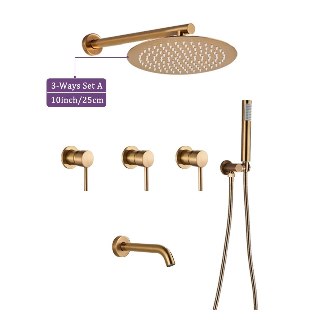 Gold Shower Mixer Concealed Rainfall Hand Shower System - concealed shower setBathroomLux