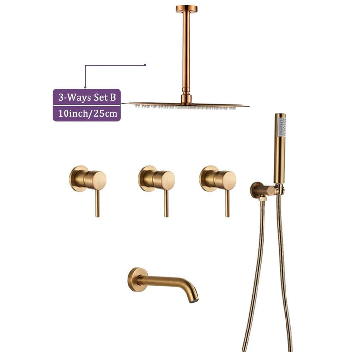 Gold Shower Mixer Concealed Rainfall Hand Shower System - concealed shower setBathroomLux