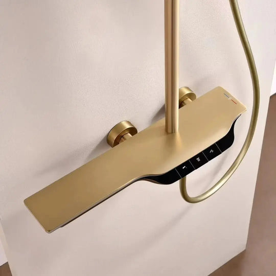 Gold Wall - Mount LED Digital Display Waterfall Bathroom Shower - bathroom, showers, thermostaticBathroomLux