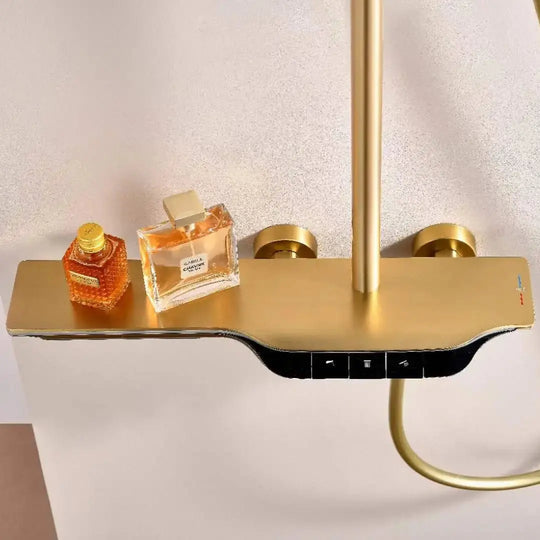 Gold Wall - Mount LED Digital Display Waterfall Bathroom Shower - bathroom, showers, thermostaticBathroomLux