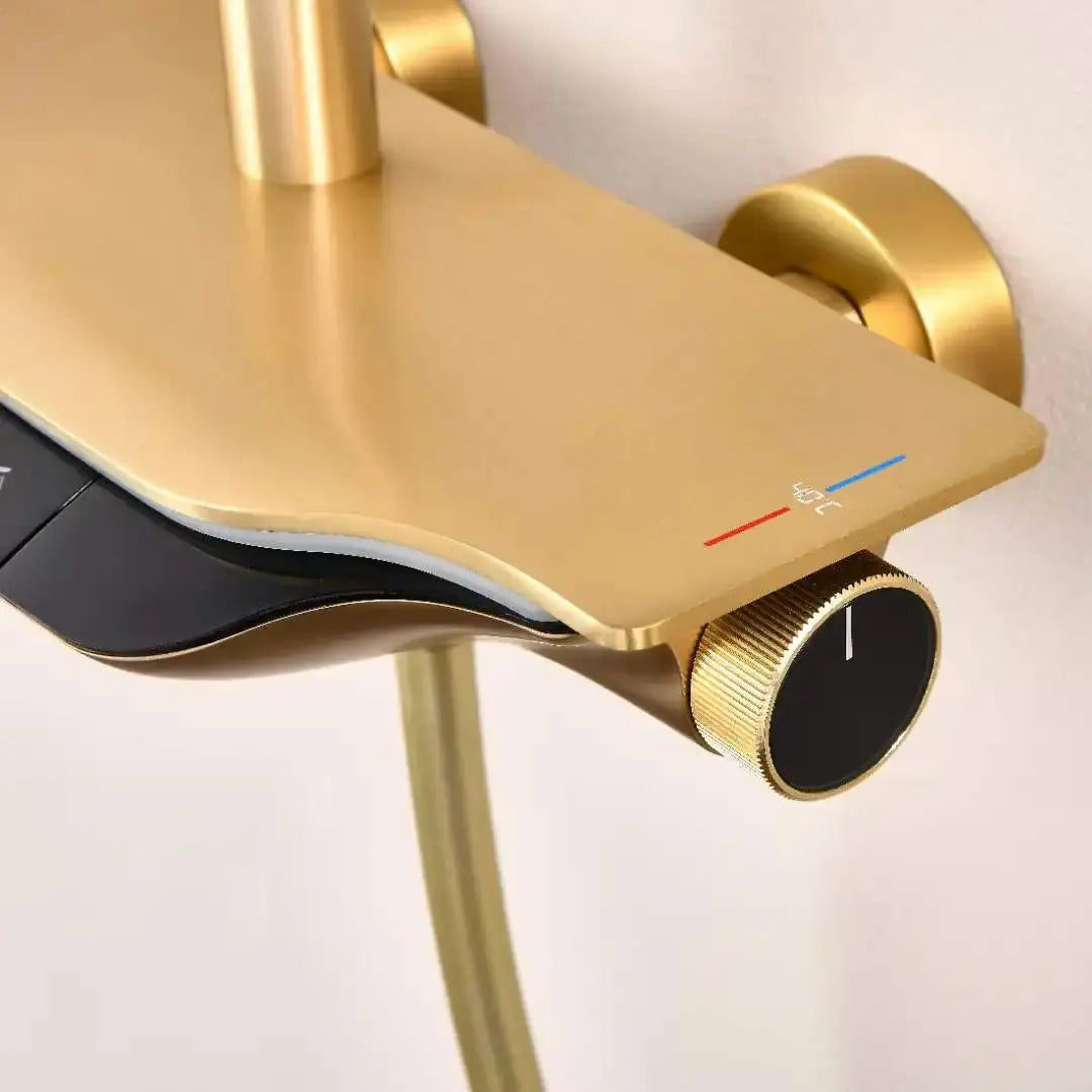 Gold Wall-Mount LED Digital Shower Control Waterfall - BathroomLux