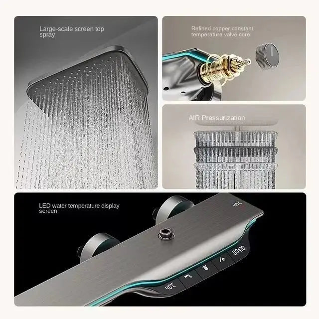 Gold Wall - Mount LED Digital Display Waterfall Bathroom Shower - bathroom, showers, thermostaticBathroomLux