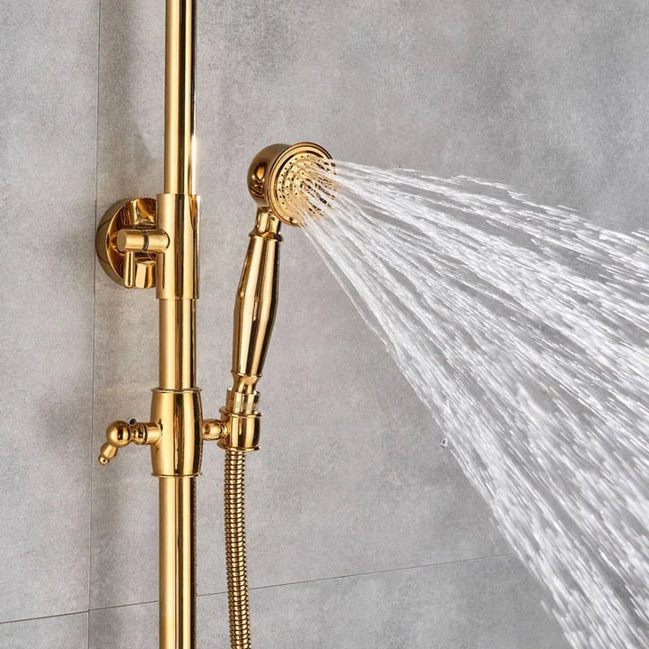 Golden 3 - Way Shower Set with Rainfall Head and Handshower - showers, thermostaticBathroomLux