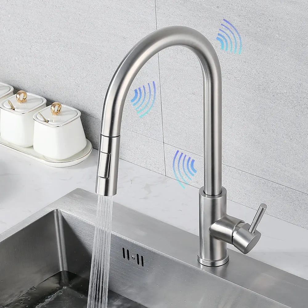 Gourmet 2 - Way Smart Touch Pull Down Kitchen Faucet – Hot & Cold Mix - 2 - Way Smart Touch Pull Down Kitchen FaucetBathroomLux