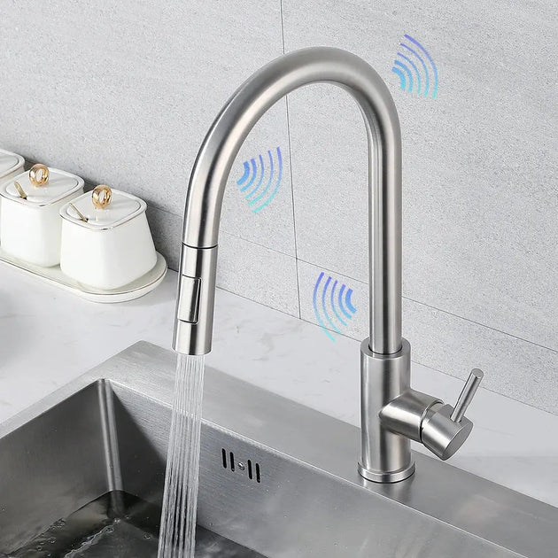Gourmet 2 - Way Smart Touch Pull Down Kitchen Faucet – Hot & Cold Mix - 2 - Way Smart Touch Pull Down Kitchen FaucetBathroomLux