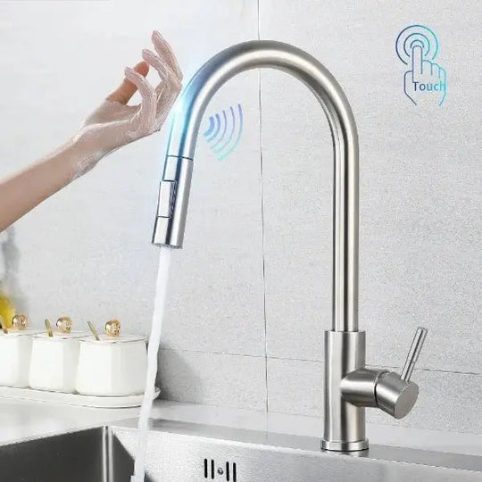 Gourmet 2 - Way Smart Touch Pull Down Kitchen Faucet – Hot & Cold Mix - 2 - Way Smart Touch Pull Down Kitchen FaucetBathroomLux