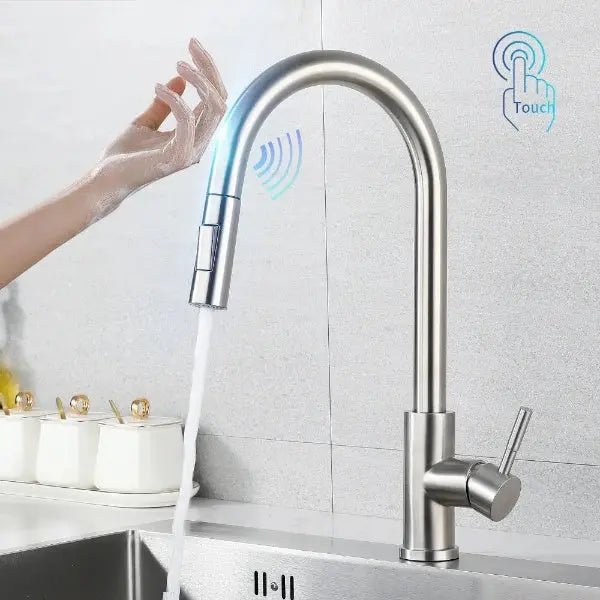 Gourmet 2 - Way Smart Touch Pull Down Kitchen Faucet – Hot & Cold Mix - 2 - Way Smart Touch Pull Down Kitchen FaucetBathroomLux