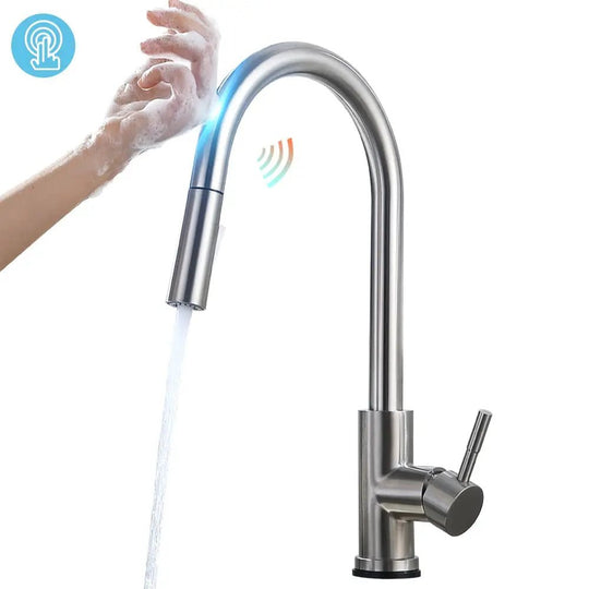 Gourmet 2 - Way Smart Touch Pull Down Kitchen Faucet – Hot & Cold Mix - 2 - Way Smart Touch Pull Down Kitchen FaucetBathroomLux