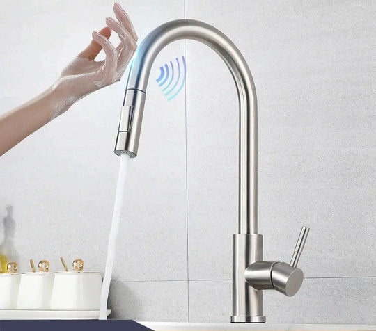 Gourmet 2 - Way Smart Touch Pull Down Kitchen Faucet – Hot & Cold Mix - 2 - Way Smart Touch Pull Down Kitchen FaucetBathroomLux
