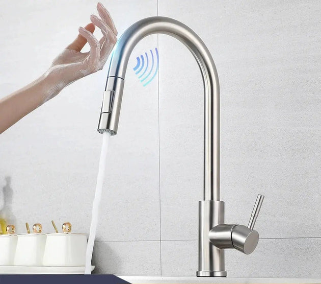 Gourmet 2 - Way Smart Touch Pull Down Kitchen Faucet – Hot & Cold Mix - 2 - Way Smart Touch Pull Down Kitchen FaucetBathroomLux
