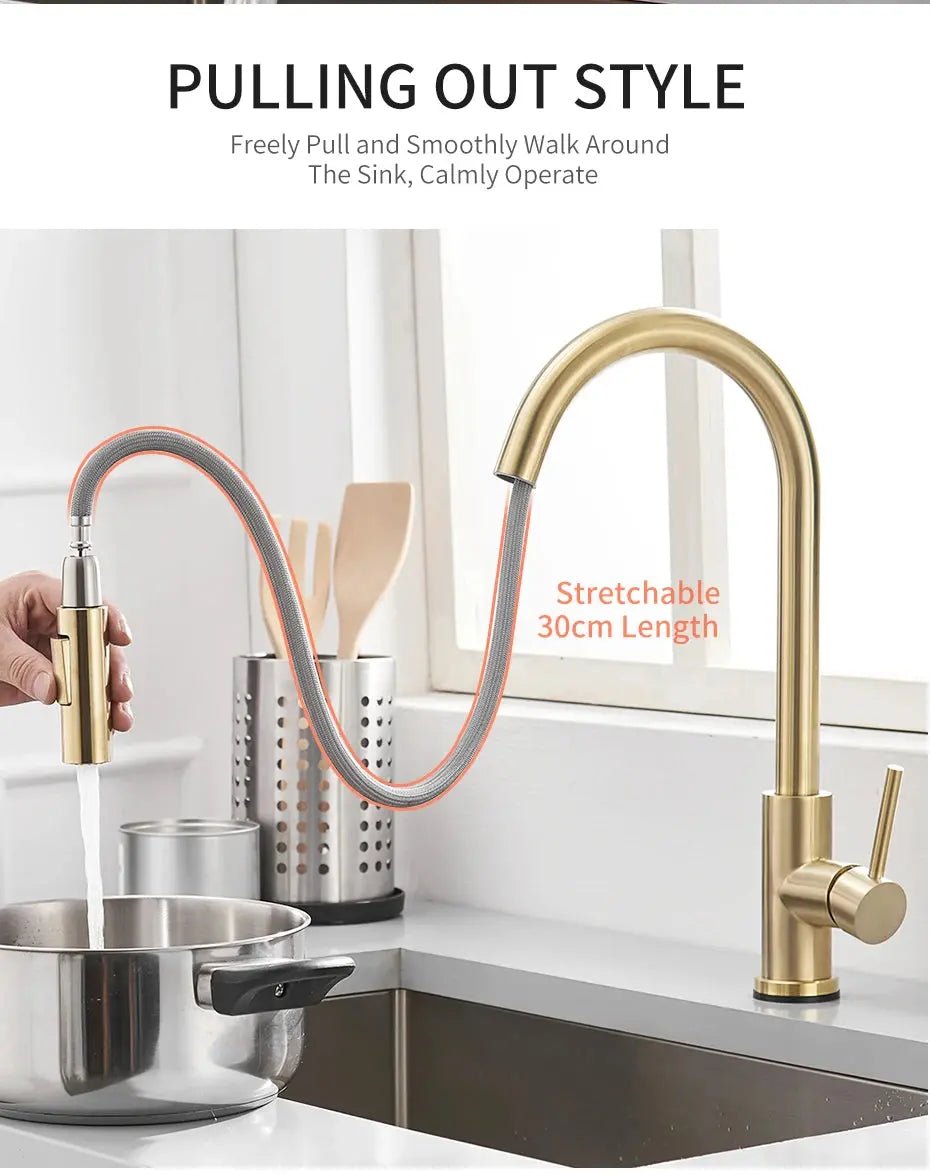 Gourmet 2 - Way Smart Touch Pull Down Kitchen Faucet – Hot & Cold Mix - 2 - Way Smart Touch Pull Down Kitchen FaucetBathroomLux
