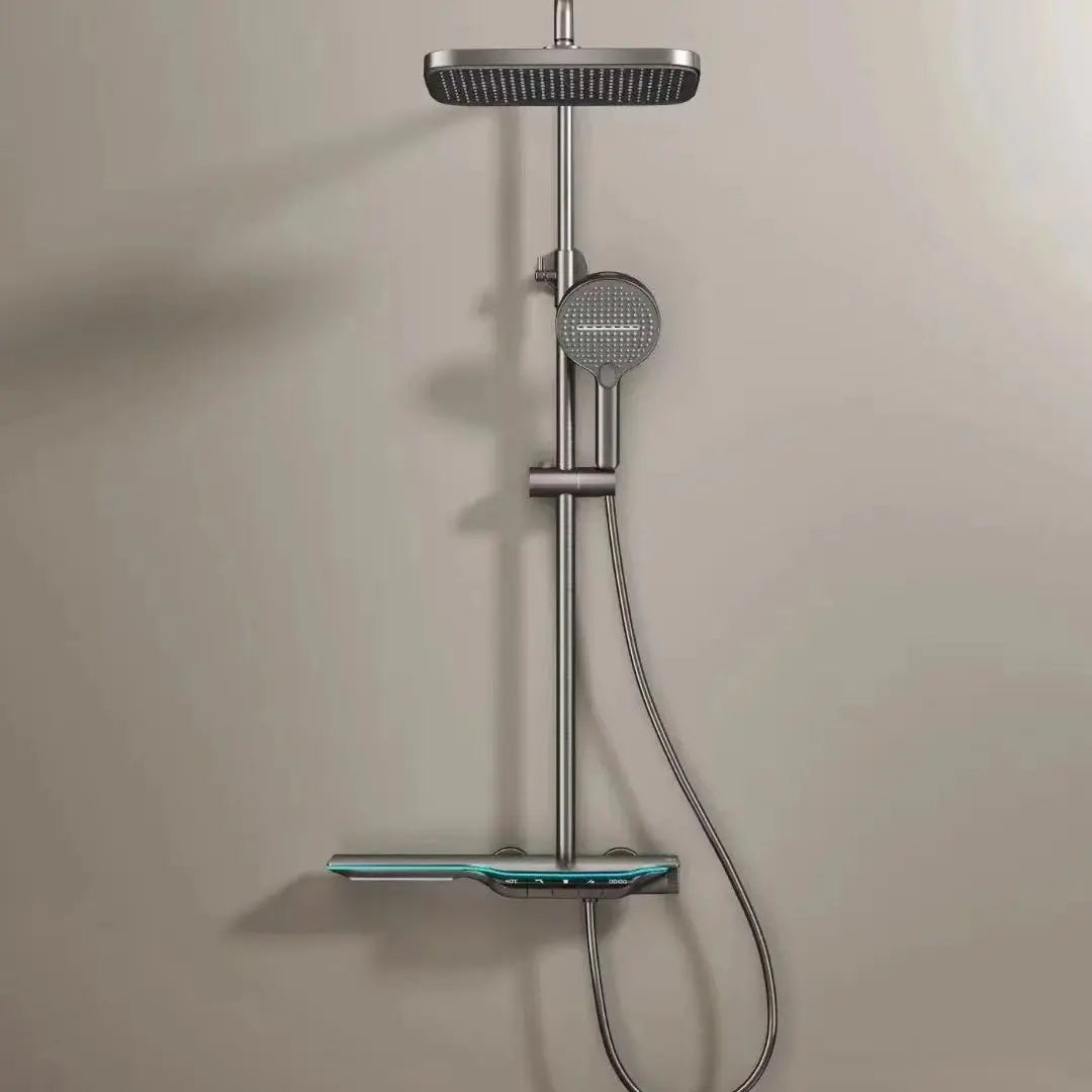 Grey Wall - Mount LED Digital Display Waterfall Bathroom Shower - bathroom, showers, thermostaticBathroomLux