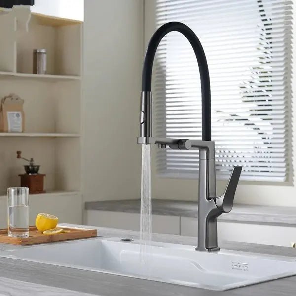 Gun Grey Pull Out Kitchen Sink Faucet – Single Handle Tap with Water Purifier - 3 Ways Kitchen Pull OutBathroomLux