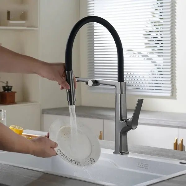 Gun Grey Pull Out Kitchen Sink Faucet – Single Handle Tap with Water Purifier - 3 Ways Kitchen Pull OutBathroomLux