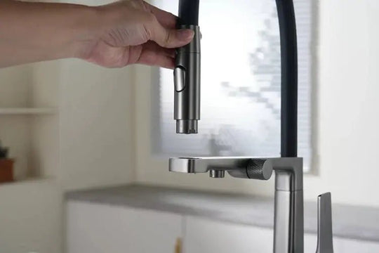 Gun Grey Pull Out Kitchen Sink Faucet – Single Handle Tap with Water Purifier - 3 Ways Kitchen Pull OutBathroomLux