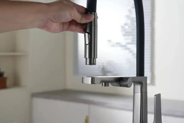 Gun Grey Pull Out Kitchen Sink Faucet – Single Handle Tap with Water Purifier - 3 Ways Kitchen Pull OutBathroomLux