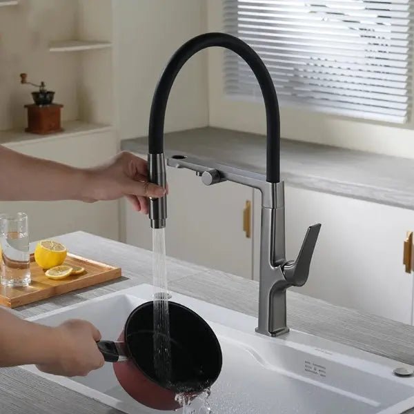 Gun Grey Pull Out Kitchen Sink Faucet – Single Handle Tap with Water Purifier - 3 Ways Kitchen Pull OutBathroomLux