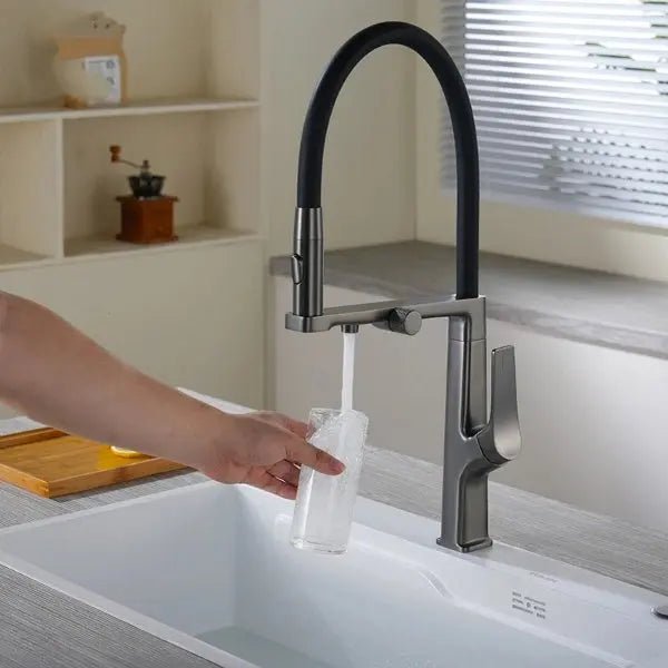 Gun Grey Pull Out Kitchen Sink Faucet – Single Handle Tap with Water Purifier - 3 Ways Kitchen Pull OutBathroomLux