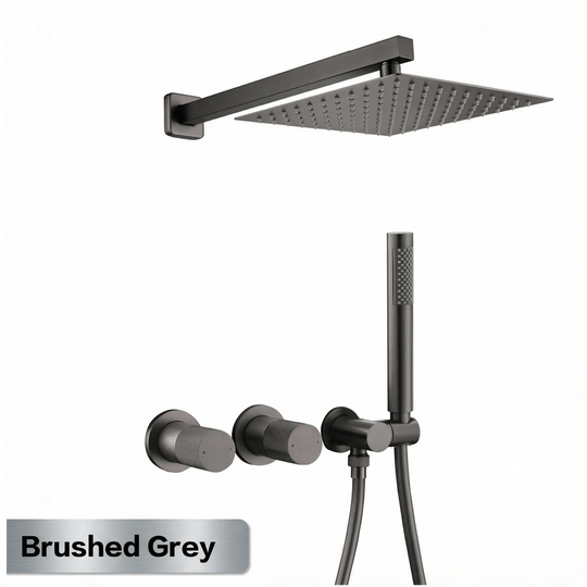 Gun Grey Wall Mounted Shower System – Brass 2 - Function Bath Mixer - 2 ways wall mounted shower kitBathroomLux