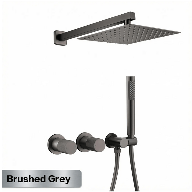 Gun Grey Wall Mounted Shower System – Brass 2 - Function Bath Mixer - 2 ways wall mounted shower kitBathroomLux